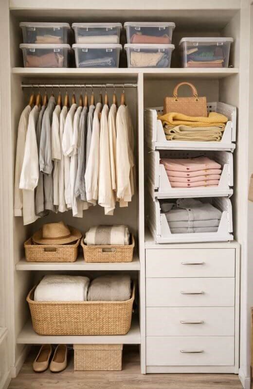 Ideas para organizar un clóset pequeño con cajones apilables